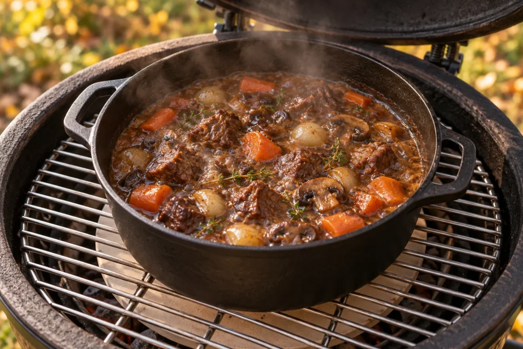 Herfstige stoofpot uit de Dutch oven Inline close up